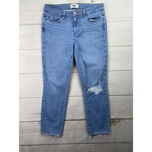 Paige Jeans Women 30 Blue Kylie Crop Minimalist Distressed Stretch Denim Fringe